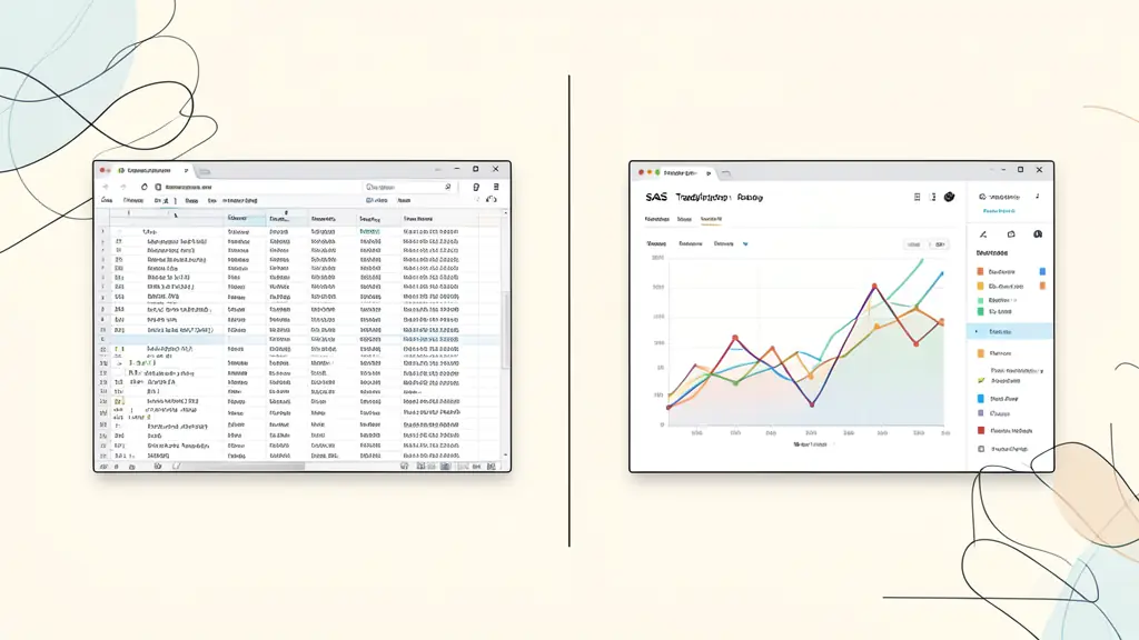 A split-screen comparison showing a complex Excel spreadsheet with formulas on one side and a modern SaaS trading dashboard with colorful performance charts on the other