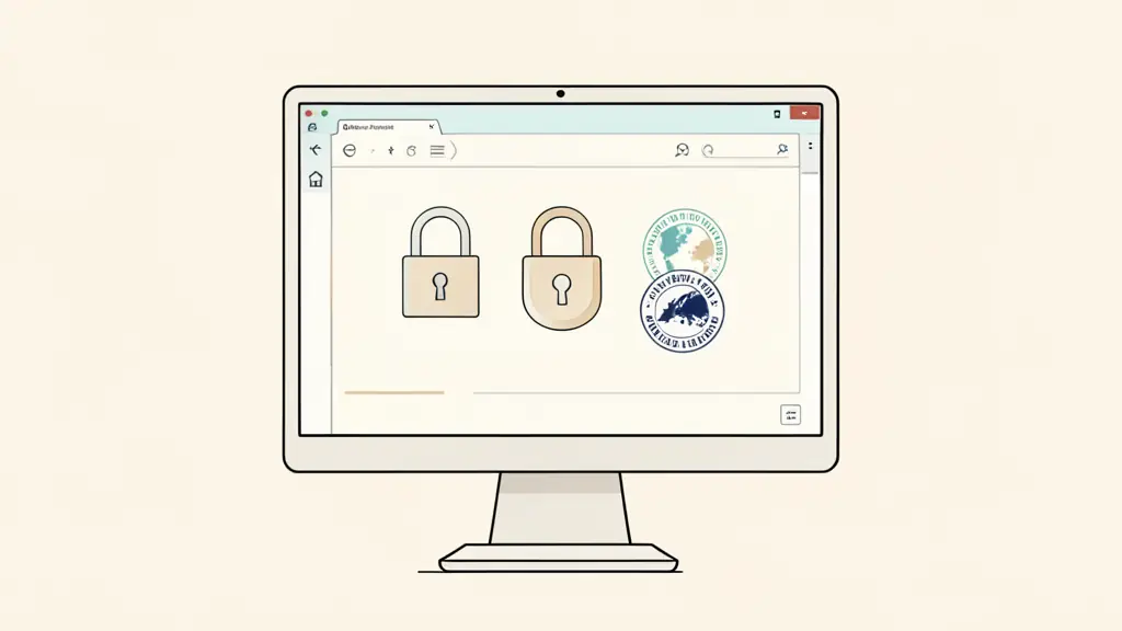 Editorial photography of a secure digital vault interface on a computer screen, close-up on security lock icons and European regulatory stamps, professional office lighting