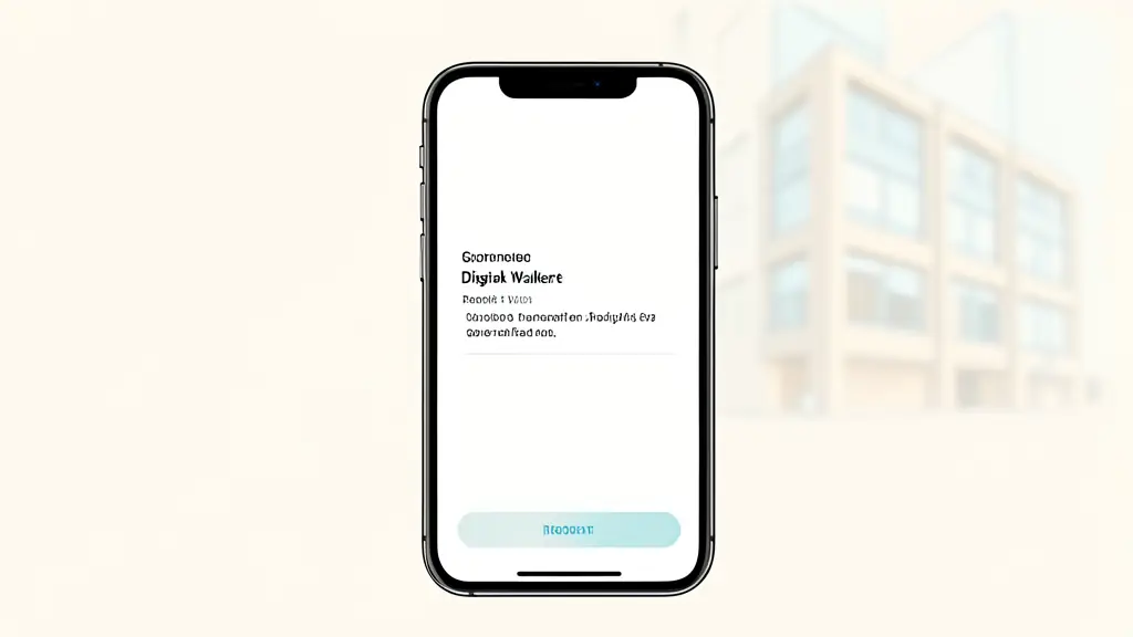 Close-up of a smartphone screen displaying a digital wallet confirmation and a bank transfer notification, with a blurred financial office background.